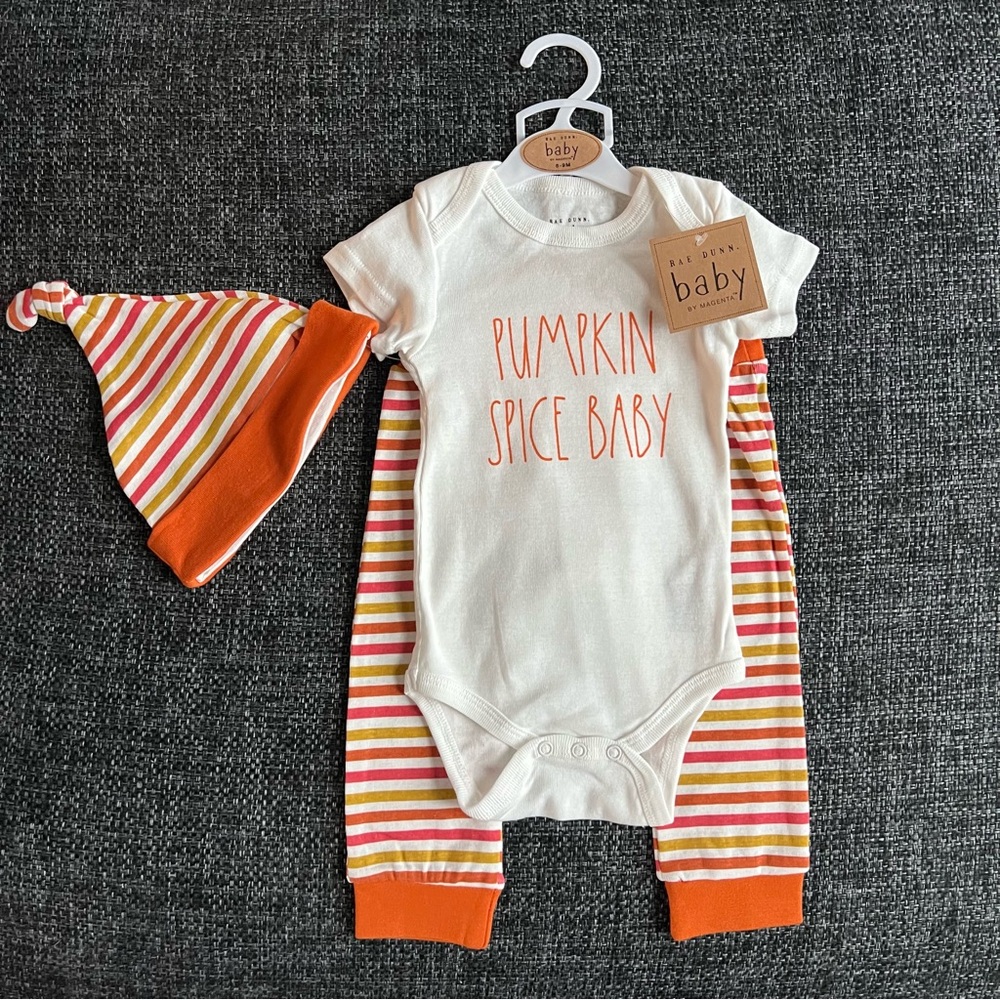 NWT Rae Dunn Pumpkin Spice Baby 3 Piece Set